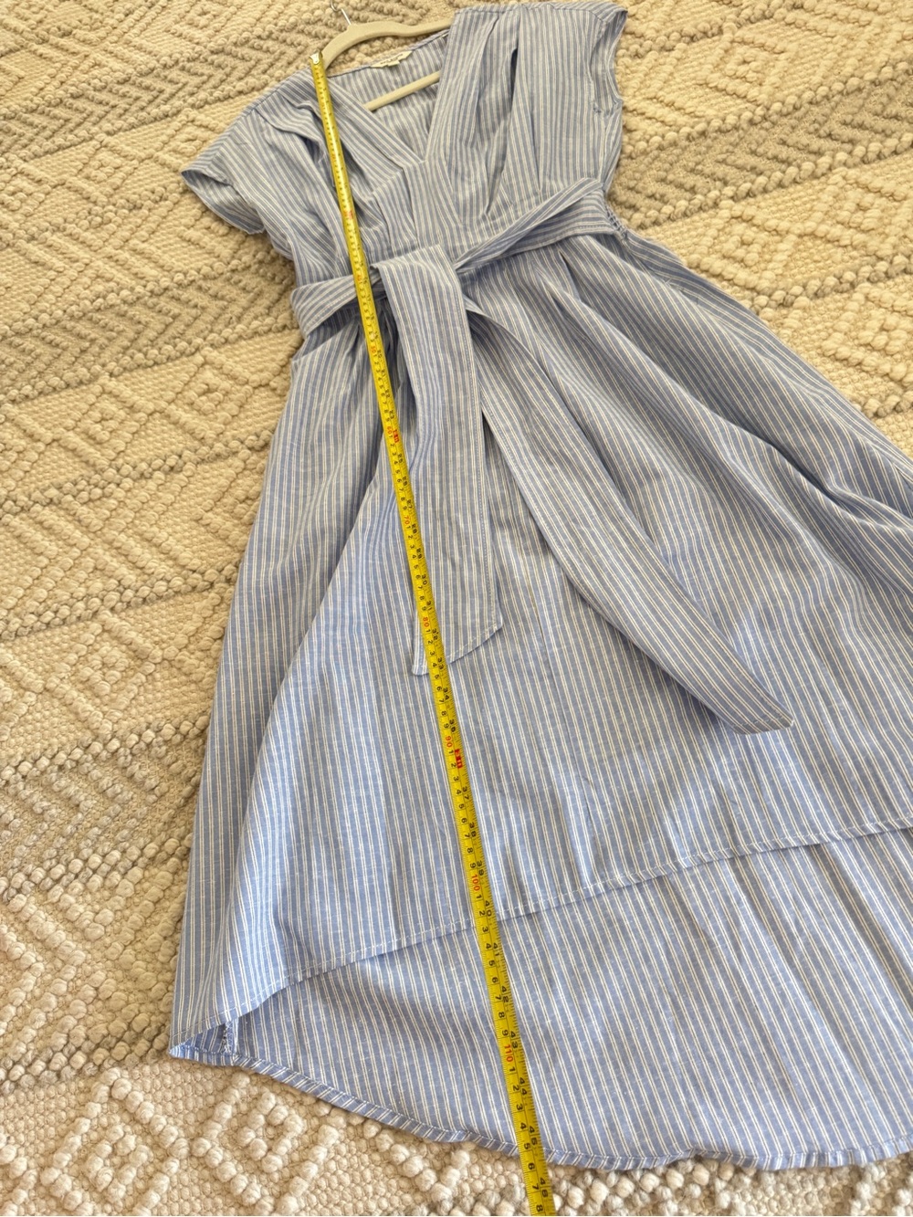 Max Studio Light Blue Stripe Tie-Waist Midi Dress size Small - Picture 13 of 16